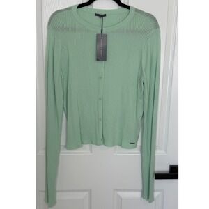 Savage X Fenty Featherweight Knit Cardigan Mint Green Ribbed Button Front 4X NEW